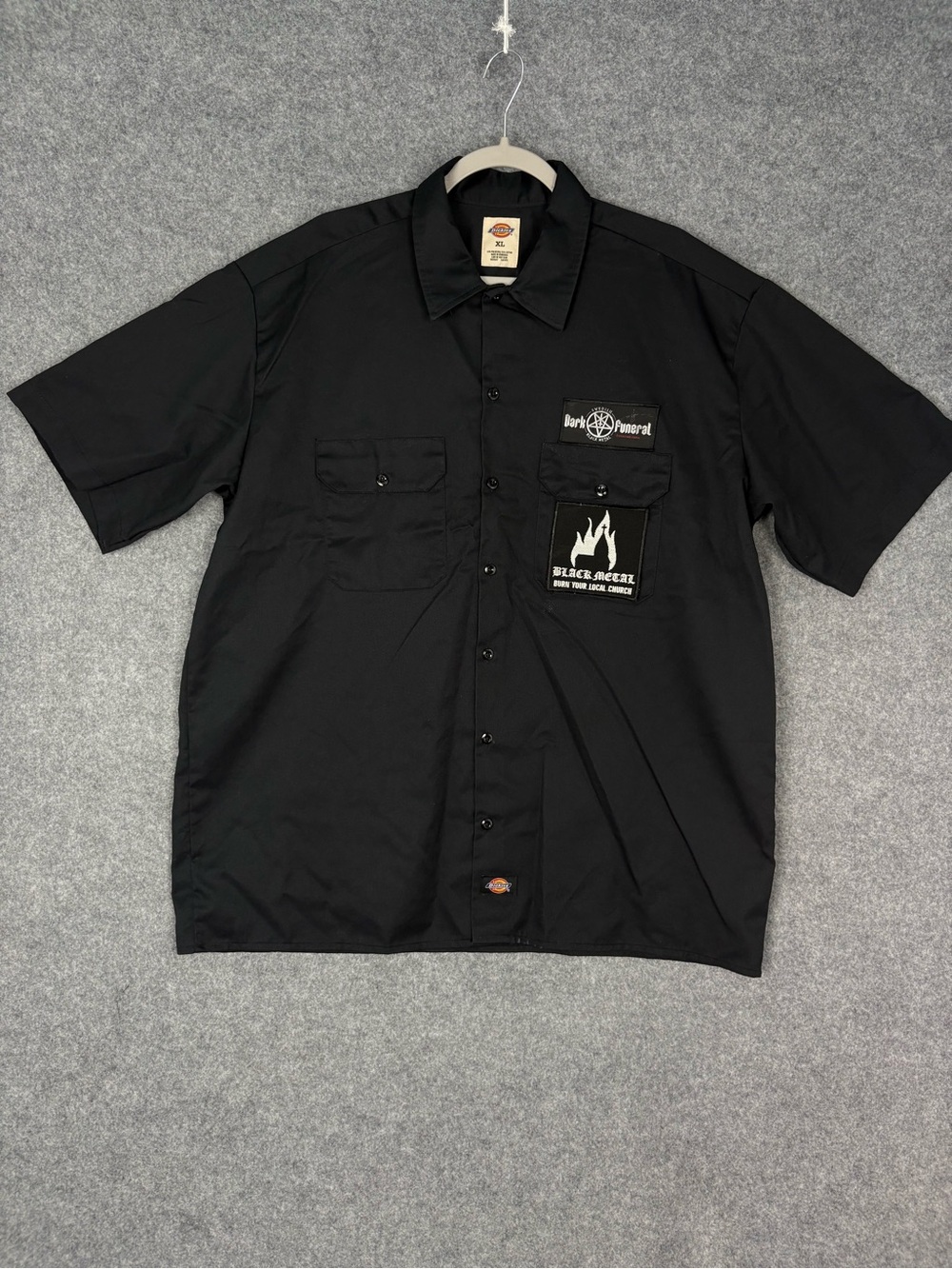 Dickies XL Dark Funeral Black Metal Patched Work Shirt